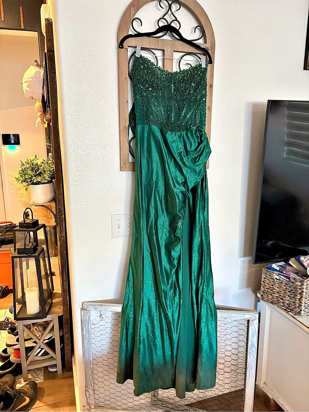 Green Beaded Maxi Dress Like New